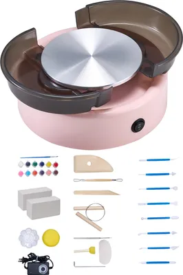 Image de Mini-tour à poterie SucceBuy avec plateau rotatif de 158 mm et vitesse réglable, cours d'artisanat et de céramique inclus, rose