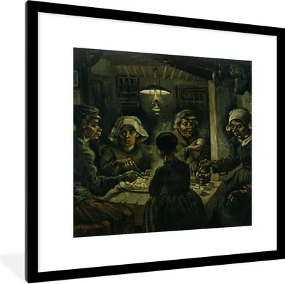 Produktbild von MuchoWow® Gerahmtes Poster Die Kartoffelesser - Vincent van Gogh 40x40 cm - Poster mit Schwarzem Bilderrahmen Wandposter Rahmen Foto Bilder - Poster - Plakat im Rahmen