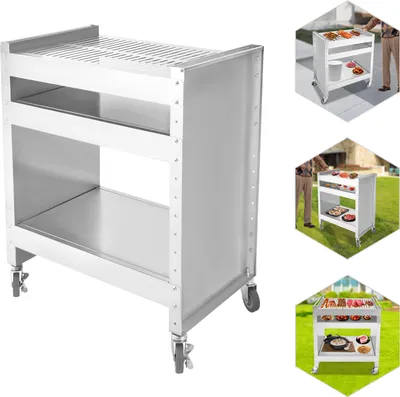 Obrázek produktu pro Nerezový grilovací vozík, pojízdný grilovací vozík, obdélníkový piknikový vozík, stříbrný