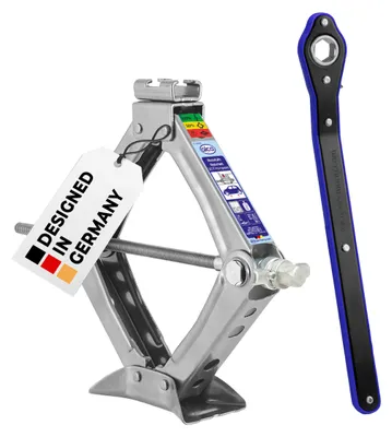 Obrázok produktu pre Zdvihák alca® s račňou – nosnosť 1 t, nastaviteľná výška 100–350 mm, certifikáty a GS, otočný sedlo, kompatibilný s 17 mm nástrčným kľúčom, odolný do –50 °C, z ocele, strieborný