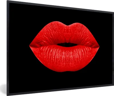 Produktbild von MuchoWow® MuchoWow® Gerahmtes Poster Lippen - Rot - Schwarz 30x20 cm - Poster mit zchwarzem Bilderrahmen - Kunstdruck - Bild-Poster