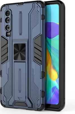 Produktbild von Huawei P30 Hülle, Dual Layer PC TPU Bumper Stoßfest Ständer Schutzhülle für Huawei P30 Blau