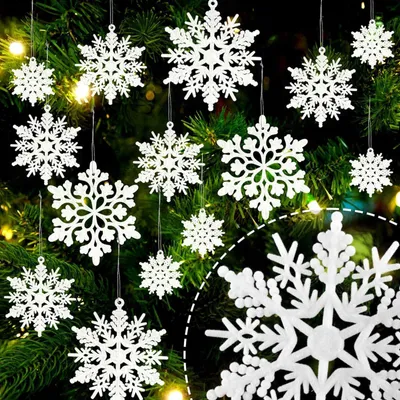 Immagine prodotto di 36 decorazioni a forma di fiocchi di neve per l'albero di Natale - Decorazioni bianche con glitter