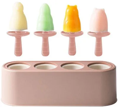 Image de Moule à glace en silicone, 4 cavités, forme boule de glace, glaçons, rose
