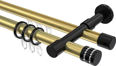Produktbild von Interdeco Rundrohr-Innenlaufstange / Gardinenstange (Kombination) Messing-Optik / Schwarz, Typ Prestige Estana (Glitzerkappe), 20 mm Ø 2-läufig, 160 cm