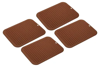 Immagine prodotto di Set di 4 presine e sottobicchieri in silicone - Resistenti al calore e antiscivolo - Marrone