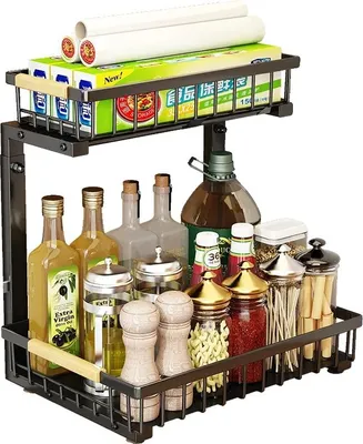 Obrázek produktu pro Organizér pod dřez, tvar L, nastavitelná výška, otočné koše, černý