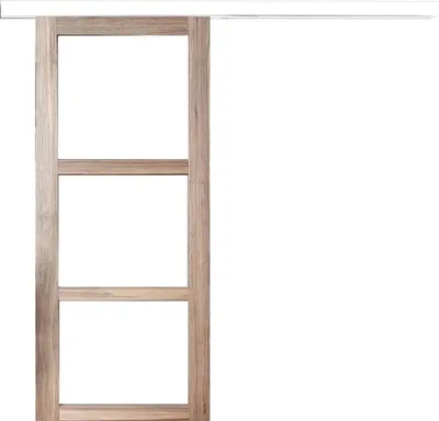Image de Porte Coulissante bois Frake Vitrage transparent H204 x L73 + rail bandeau blanc