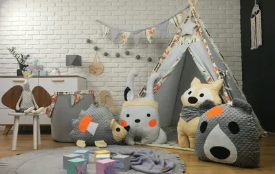 Produktbild von Tipi Teepee Spielzelt zelt Kinderzelt Wigwam Zelt Tiere Set für Kinder Set 7 Elemente Märchen Wald