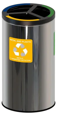 Image de Poubelle de recyclage ronde en acier Alda 3 x 25 l - Jaune - Bleu - Vert
