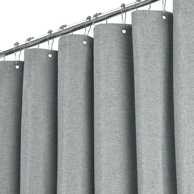 Productafbeelding van Douchegordijn van textiel, 180 x 220 cm, extra lang, linnenstructuur, schimmelwerend, waterdicht, met 12 plastic haken, wasbaar, decoratief polyester douchegordijn voor de badkamer, grijs