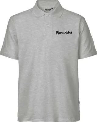 Produktbild von Huuraa Herren Polo Shirt Wunschkind Schriftzug M Sport Grey Bio Baumwolle Fairtrade Poloshirt Geschenkidee