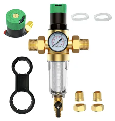 Produktbild von Wasserdruckminderer 1"/3/4" mit Manometer, Langfilter und Ablassventil – zuverlässige Druckkontrolle, KI-generiertes Bild