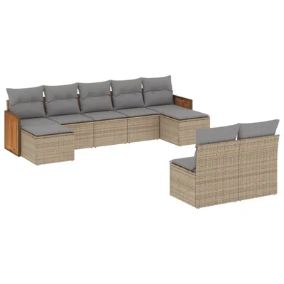 Produktbild von vidaXL 9-tlg. Garten-Sofagarnitur mit Kissen Beige Poly Rattan