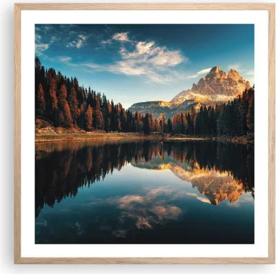 Produktbild von Gerahmtes Poster - Rahmen in heller Eiche - Spiegelung See Landschaft - 60x60 cm - Wand Bild - Wanddeko - Wandbilder - Kunstposter - Wandposter - Bilderrahmen - Bilder - Kunstdruck - P2NAC60x60-4589