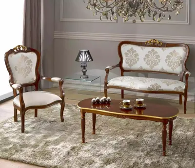 Produktbild von Klassische Sitzgarnitur Zweisitzer Sessel Couchtisch Designer Holzmöbel