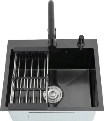 Zdjęcie produktu dla Zlewozmywak kuchenny – zlewozmywak do zabudowy – jedna komora – stal nierdzewna 304 – z baterią – jednootworowy – 50 x 45 cm – czarny