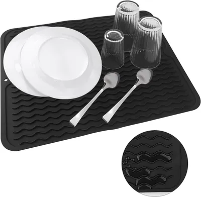 Produktbild von Abtropfmatte Silikon Geschirr Trockenmatte 40 x 50 cm Spülmatte Abtropfmatte Faltbar Schwarz Abtropfunterlage für Küchenarbeitsplatten und Küchenspüle
