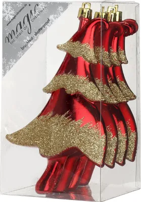 Produktbild von Christbaumschmuck Tannenbäume 14cm Kunststoff 4er Set - Rot