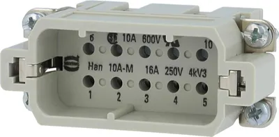 Produktbild von HARTING Han 10A Stifteinsatz (M) Crimpanschluss, 10-polig+PE 250V, 16A - 1 Stück