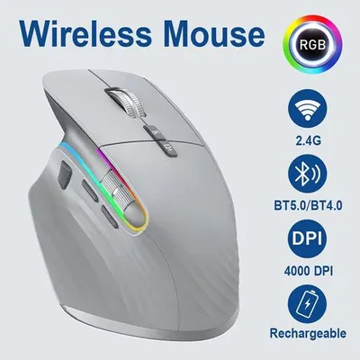 Obrázok produktu pre Optická bezdrôtová myš pre viacero zariadení, Bluetooth 5.0, 3.0, 2,4 GHz, prenosná, biela, ergonomická.