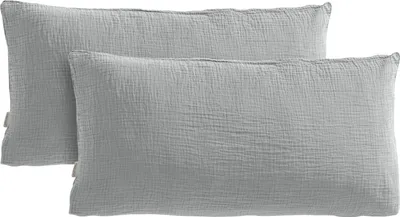 Produktbild von Pure Label Musselin Kissenbezug 40x80 2er Set aus 100% Baumwolle - Traumhaft weiche, kuschelige Musselin Kissenbezug-Set in grau