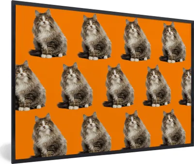 Produktbild von MuchoWow® MuchoWow® Gerahmtes Poster Haustier - Muster - Orange 60x40 cm - Poster mit zchwarzem Bilderrahmen - Printing - Wanddeko Schlafzimmer