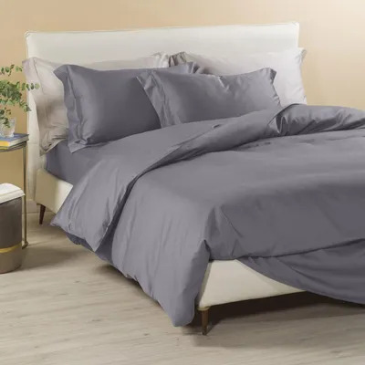 Satin-Bettbezug-Set, 100% Baumwolle, Grau, Matrimoniale