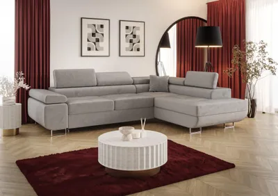 Produktbild von Ecksofa Schlafsofa Sofa MONARO Stoff Monolith Hellgrau Ottomane Rechts