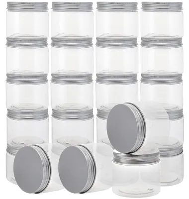 24 durchsichtige Plastikdosen 250 ml mit Alu-Deckeln