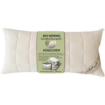 Produktbild von Bio Merino Kopfkissen mit Schafschurwollkugeln 40x80 cm Bezug kbA / Füllung kbT