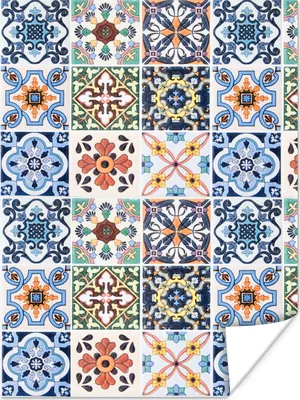 Produktbild von MuchoWow® Poster Design - Blumen - Orange - Blau - Abstrakt 90x120 cm - Wohnzimmer