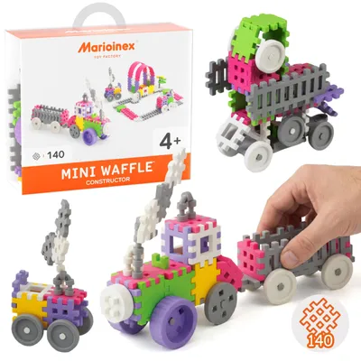 Produktbild von Marioinex Mini Waffle Konstruktor Rosa Bauklötze-Set, weiche Bauklötze für Kinder, sicher – 140 Teile