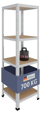 Productafbeelding van Stellingkast - Verzinkt metaal - 155 x 45 x 45 cm - 4 planken - 175 kg per plank - Voor garage en kelder
