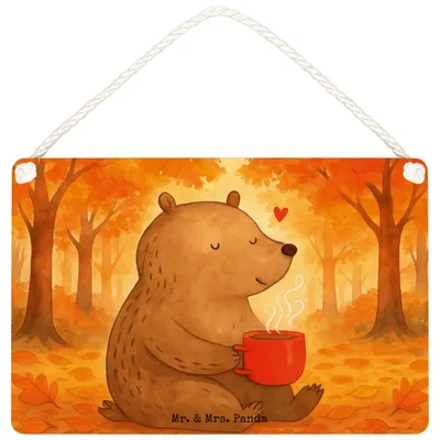 Produktbild von Mr. & Mrs. Panda Schild Bär Morgenkaffee Design DIN A5 - Weiß - Geschenk, Hochzeitstag, holzbild, für Freundin, wandtafel, Valentinstag, Türschild, kleine aufmerksamkeit