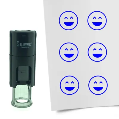 Obrázek produktu pro Razítko CombiCraft Smiley Veselý 10mm kulatý - modrý inkoust