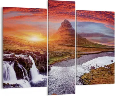 Produktbild von Bild auf Leinwand - Leinwandbild - 3 Teile - Kirkjufell Wasserfall Berg - 95x80cm - Wand Bild - Wanddeko - Wandbilder - Leinwanddruck - Bilder - Wanddekoration - Leinwand bilder - CB95x80-4704