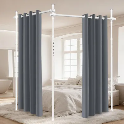Produktbild von Faziango Raumteiler Paraventgestell Gardinenstange, 1,22-3,05M Höhenverstellbar Gardinenständer Flexibel Raumtrenner Gestell, Breite 70-355CM Verstellbar 5-Stangen Weiß