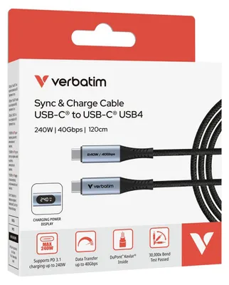 Obrázek produktu pro Verbatim 31849, 1,2 m, USB C, USB C, USB4 Gen 2x2, 40 Gbit/s, Černá