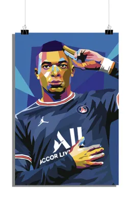 Produktbild von Fußball Poster - Kylian MBappe Poster - Paris Saint-Germain - Pop Art Poster - 61x91cm - Perfekt zum Einrahmen