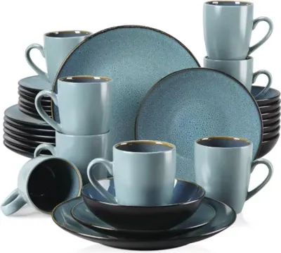 Zdjęcie produktu dla Morencia serwis obiadowy - 32-częściowy - 8 osób - talerze obiadowe, talerze głębokie i talerze śniadaniowe - zielony - ceramiczny