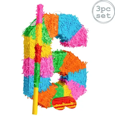Produktbild von Fax Potato Nr. 6, Papppiñata, Stock und Augenbinde – B 35 cm x T 7,5 cm x H 50 cm – Mehrfarbig