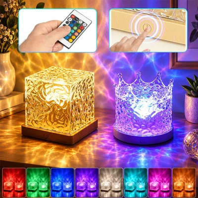 Produktbild von LED Kristall Wasserwellen Projektor Lampe, RGB Ocean Wave Nachtlicht 16 Farben Dimmer, Stimmungslicht Tischlampe für Schlafzimmer Wohnzimmer Deko