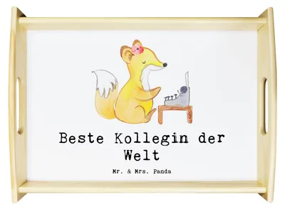 Produktbild von Mr. & Mrs. Panda tablett holz Fuchs Beste Kollegin der Welt - Weiß - Geschenk, Büro, Ruhestand, Beruf, Servier, Dankeschön, Deko, sofatablett, Geschenkidee, Küchentablett