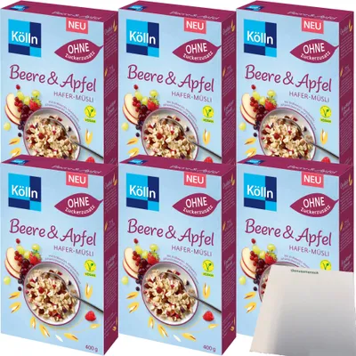Produktbild von Kölln Müsli Beere-Apfel-Hafer ohne Zuckerzusatz 6er Pack (6x400g Packung) + usy Block