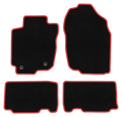Productafbeelding van Velours automatten voor Toyota RAV4 IV 2013-2019 – 4-delig, zwart/rood, op maat – Wielganizator CARLUX