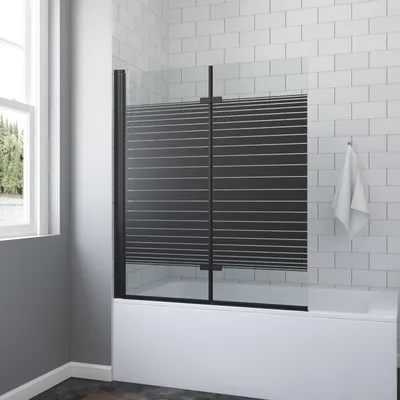 Produktbild von Badewannenaufsatz ohne bohren Schwarz matt 120 x 140 cm Duschtrennwand für Badewanne Duschwand Glas aus 5 mm Einscheiben Sicherheitsglas, Nano Beschichtung