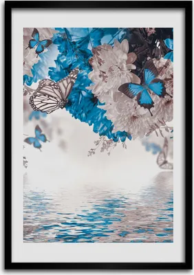 Produktbild von Bild - Bilderrahmen - 50 cm x 70 cm - MDF - Rahmen - Wandkunst Blumen und Schmetterlinge