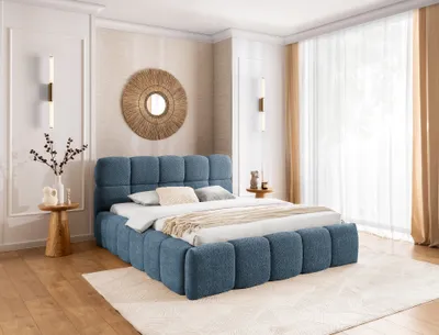 Produktbild von MEBLINI Salerno Polsterbett 160x200 mit Lattenrost - Bubble Bett - Cloud - Marshmallow Bed - Kopfteil Bett mit Stauraum - Betten - 160x200 - Blau Boucle ohne Matratze