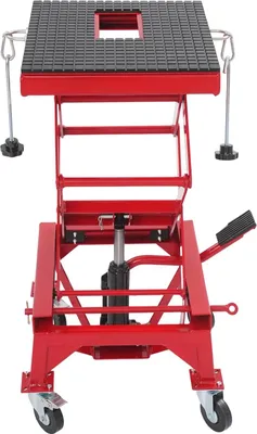Image de Plateforme élévatrice pour moto - Support de montage hydraulique avec roulettes - Capacité de charge : 200 kg - Hauteur de levée : 35–87 cm - Plateforme : 41 x 34 cm - Acier